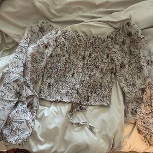 Blush Floral Smocked Blouse with Bell Sleeves